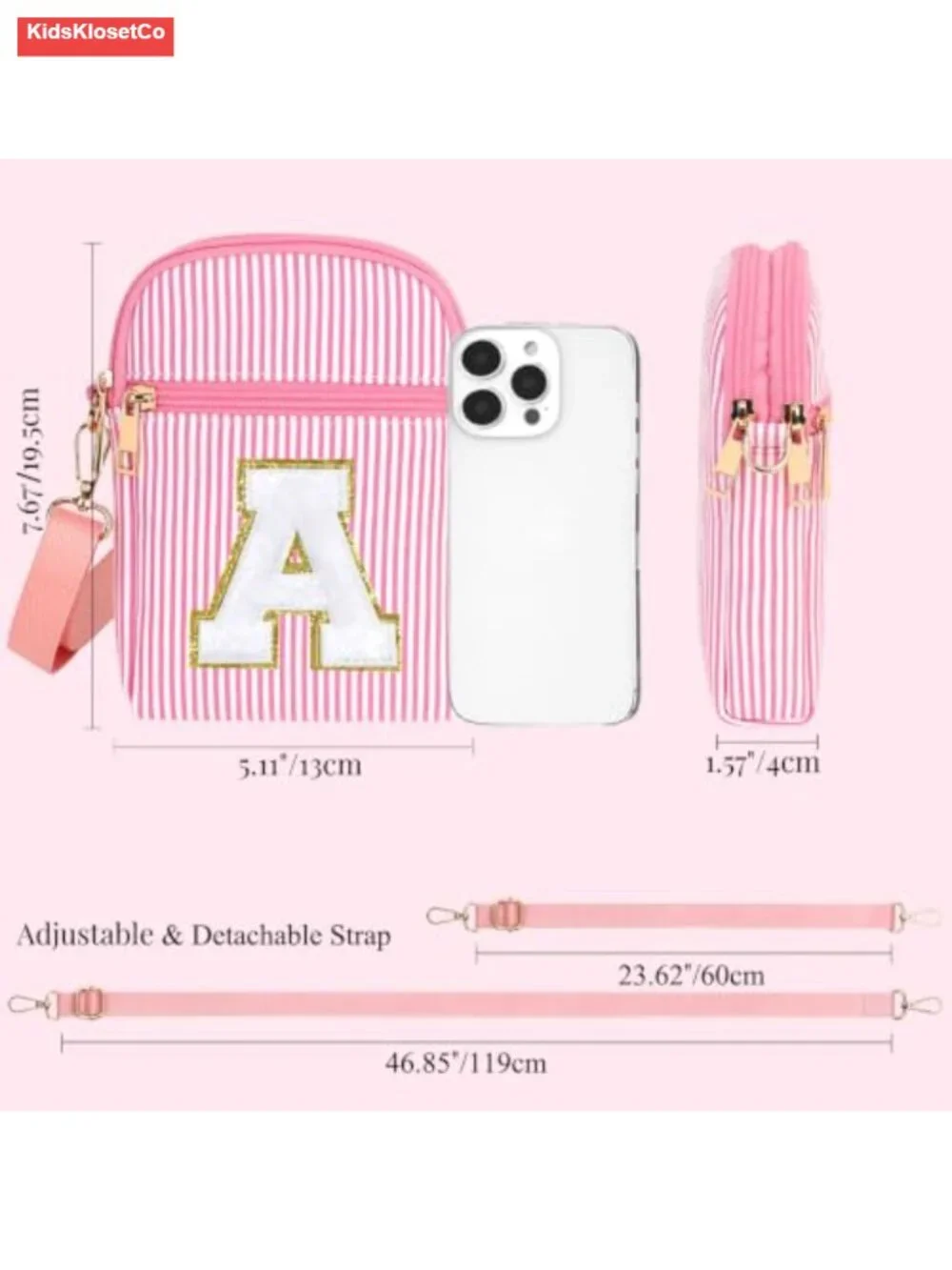 Initial Stripe Crossbody Bag with Letter Patch - Girls Phone Purse